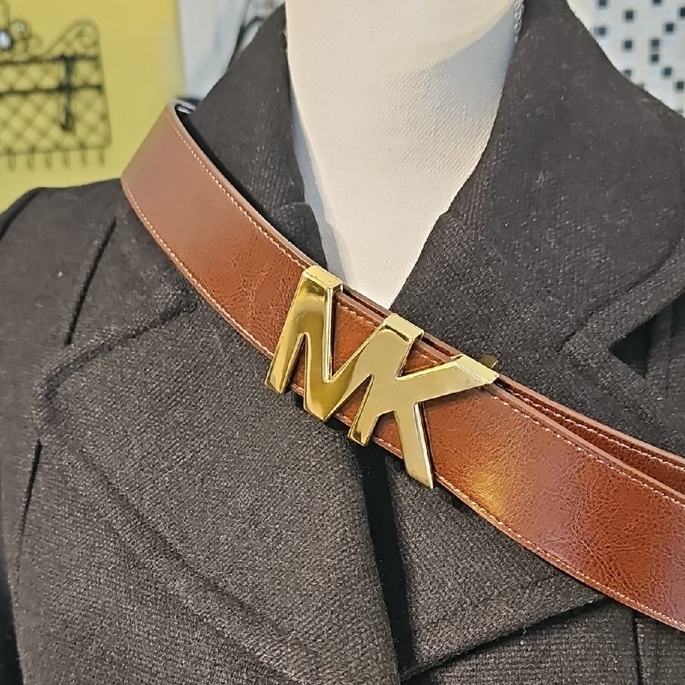 Michael Kors Brown Belt With Gold MK Logo Buckle